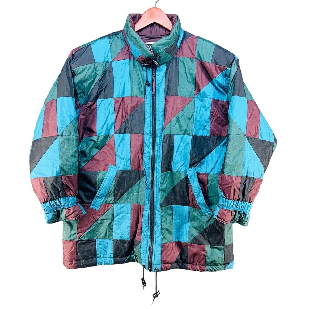 Vintage Spencer Douglas Jacket Unisex Large Colorblock Quilted 80s